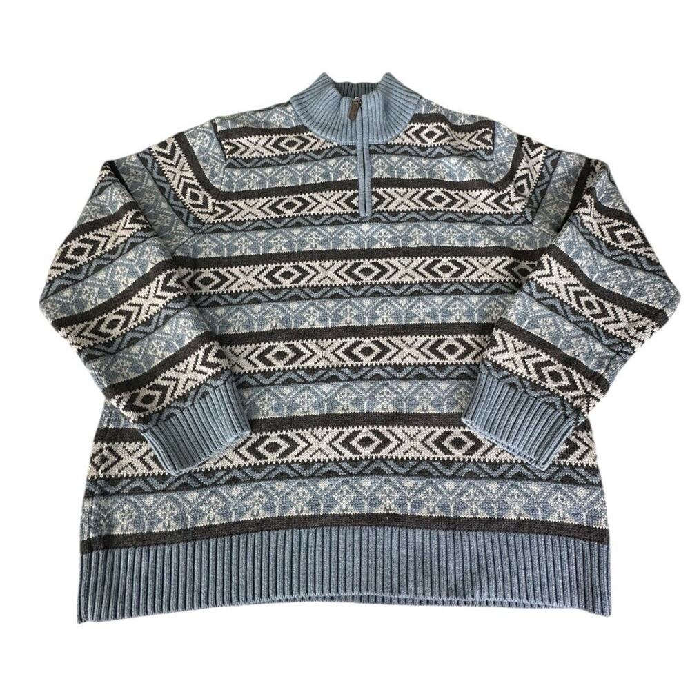Vintage LL Bean Fair Isle Heavyweight 1/4-Zip Pullover Sweater Mens L